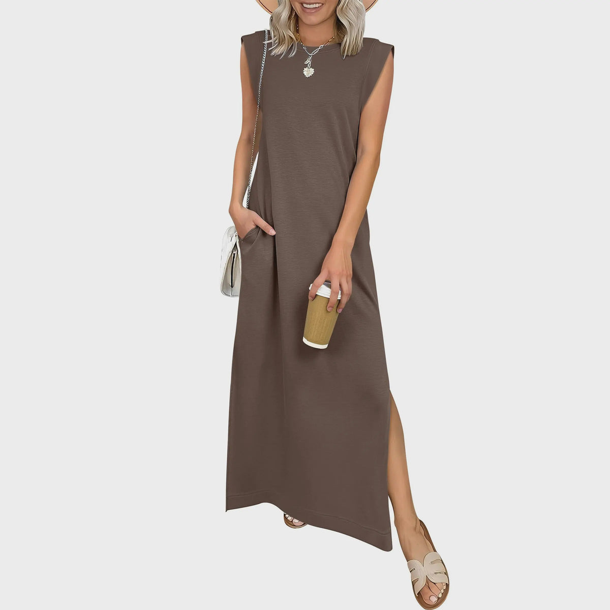 Casual Crew  Neck Sleeveless Maxi Dress