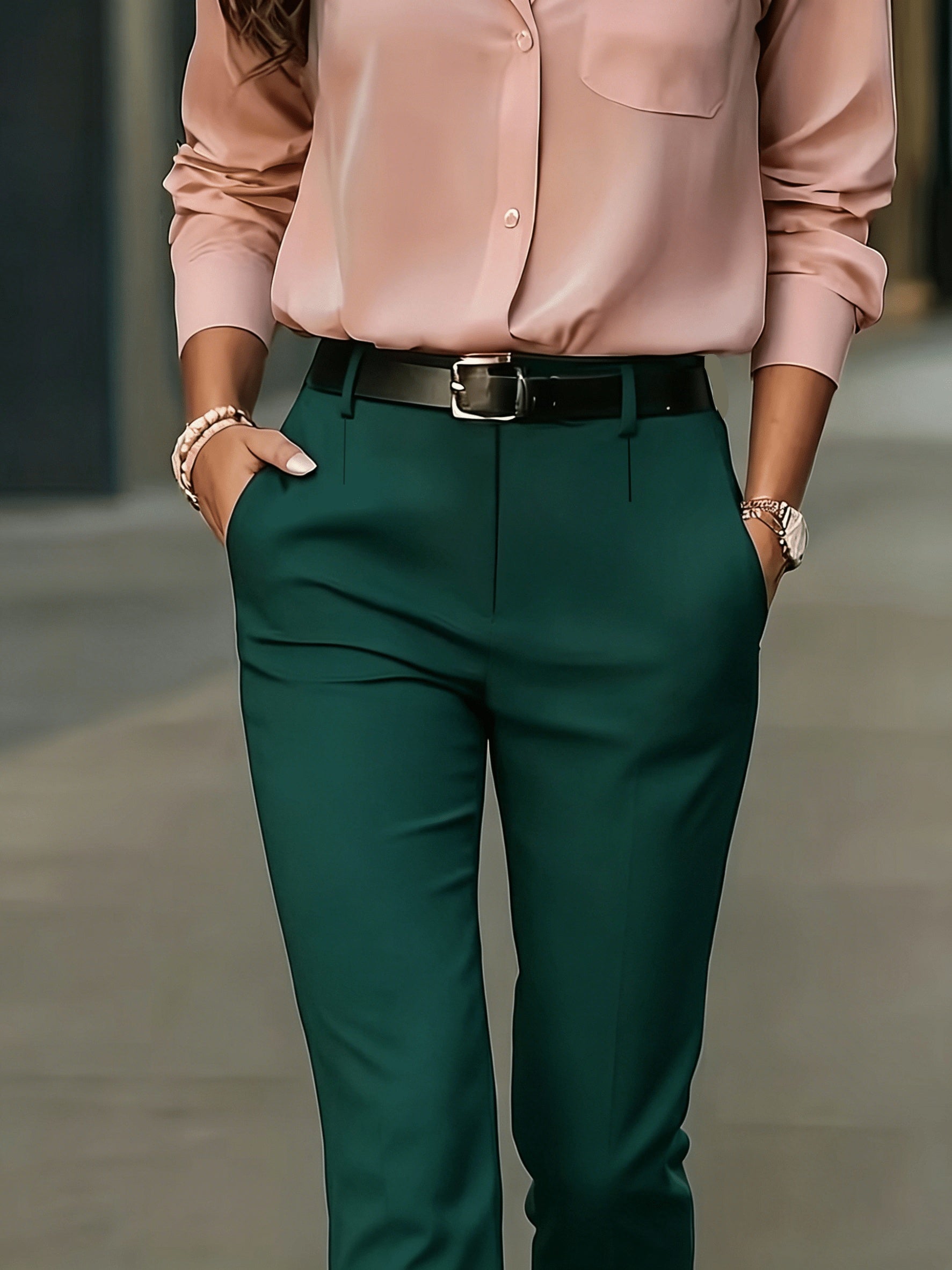 High-Waisted Slim-Fit Pencil Trousers