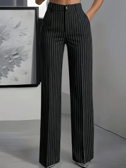 Striped Slim Fit Straight Leg Office Trousers