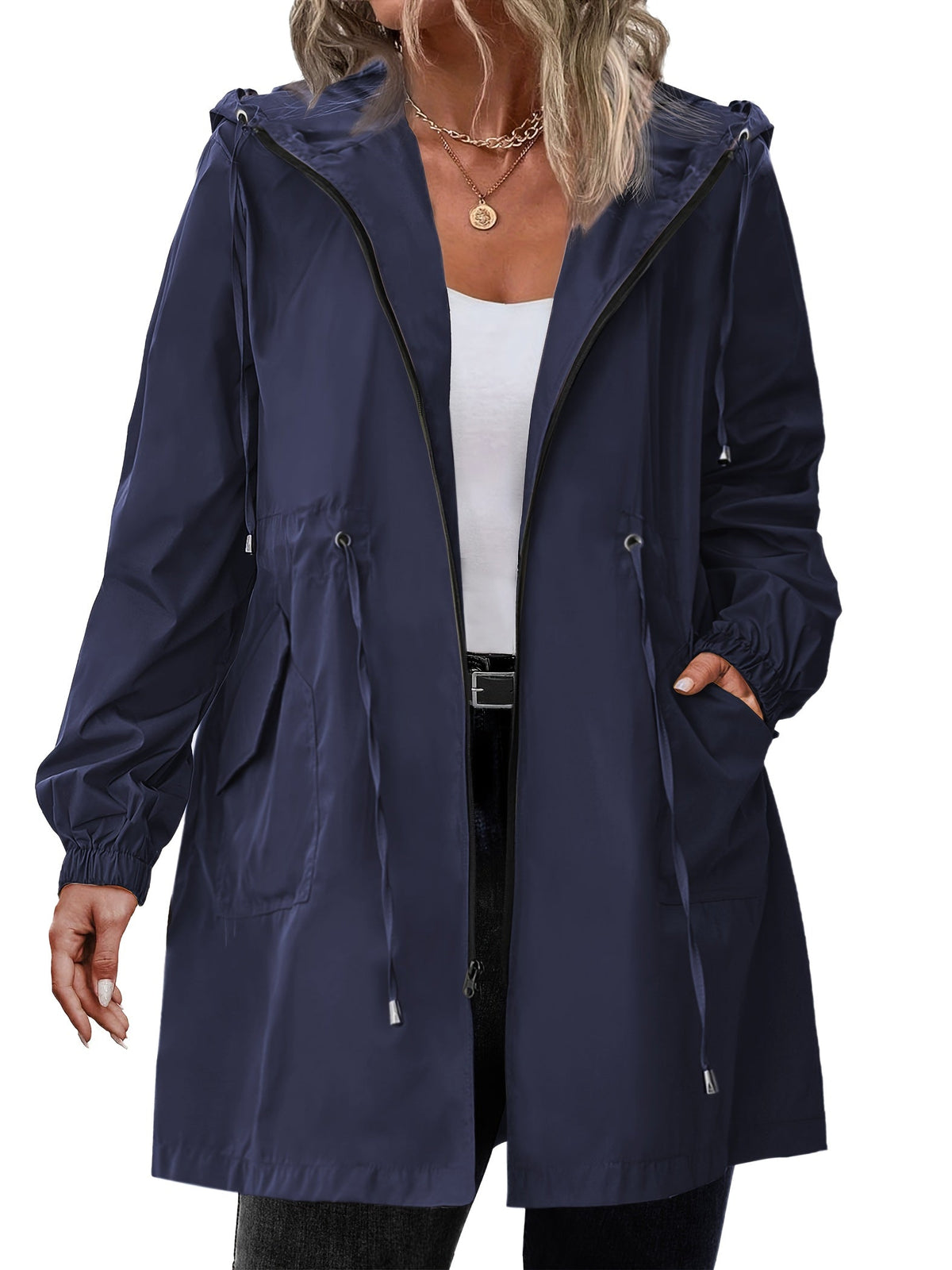 Hooded Full-Zip Drawstring Coat, Plus Size