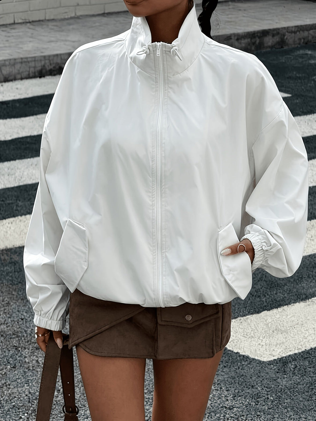 Lightweight Short Windbreaker Jacket with Drawstring Waist