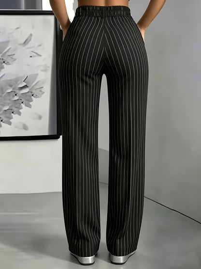 Striped Slim Fit Straight Leg Office Trousers