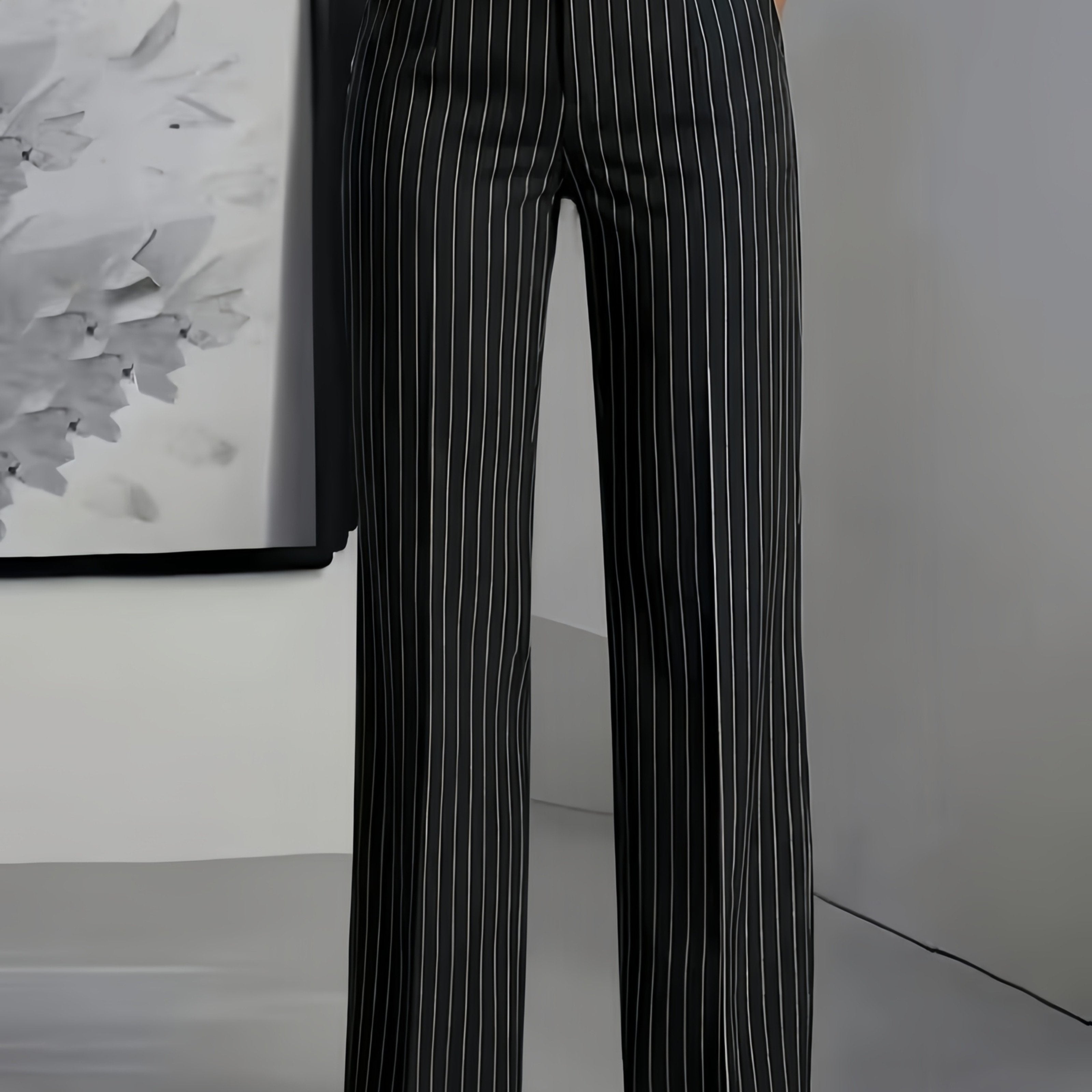 Striped Slim Fit Straight Leg Office Trousers