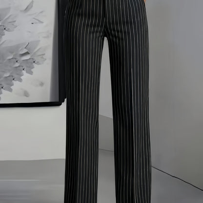 Striped Slim Fit Straight Leg Office Trousers