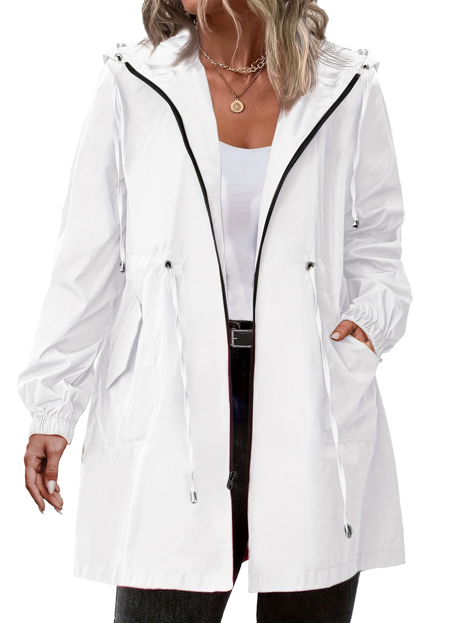 Hooded Full-Zip Drawstring Coat, Plus Size