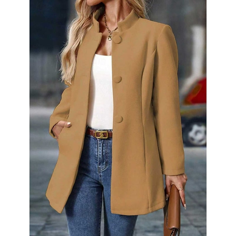 Single-Breasted Stand Collar Coat with Tailored Fit