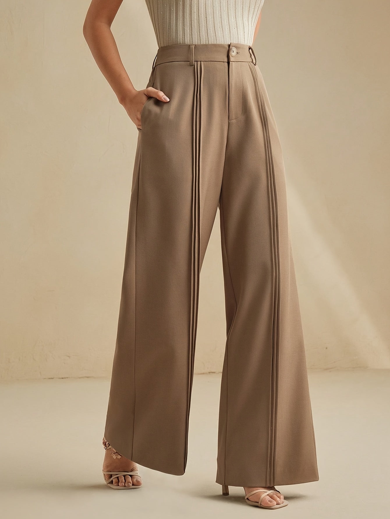 Pleated High-Waist Wide-Leg Trousers