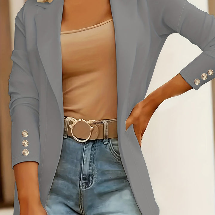 Mid-Length Lapel Coat with Decorative Button Cuffs