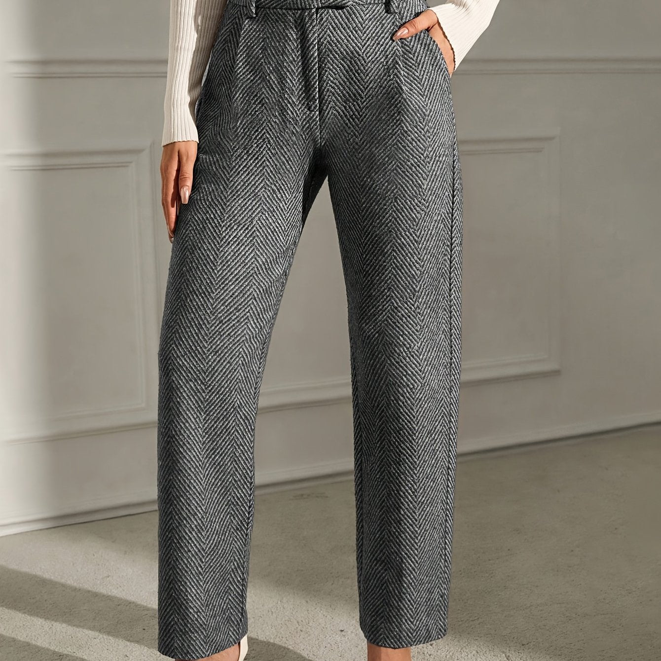 Elegant Grey Straight-Leg Office Trousers