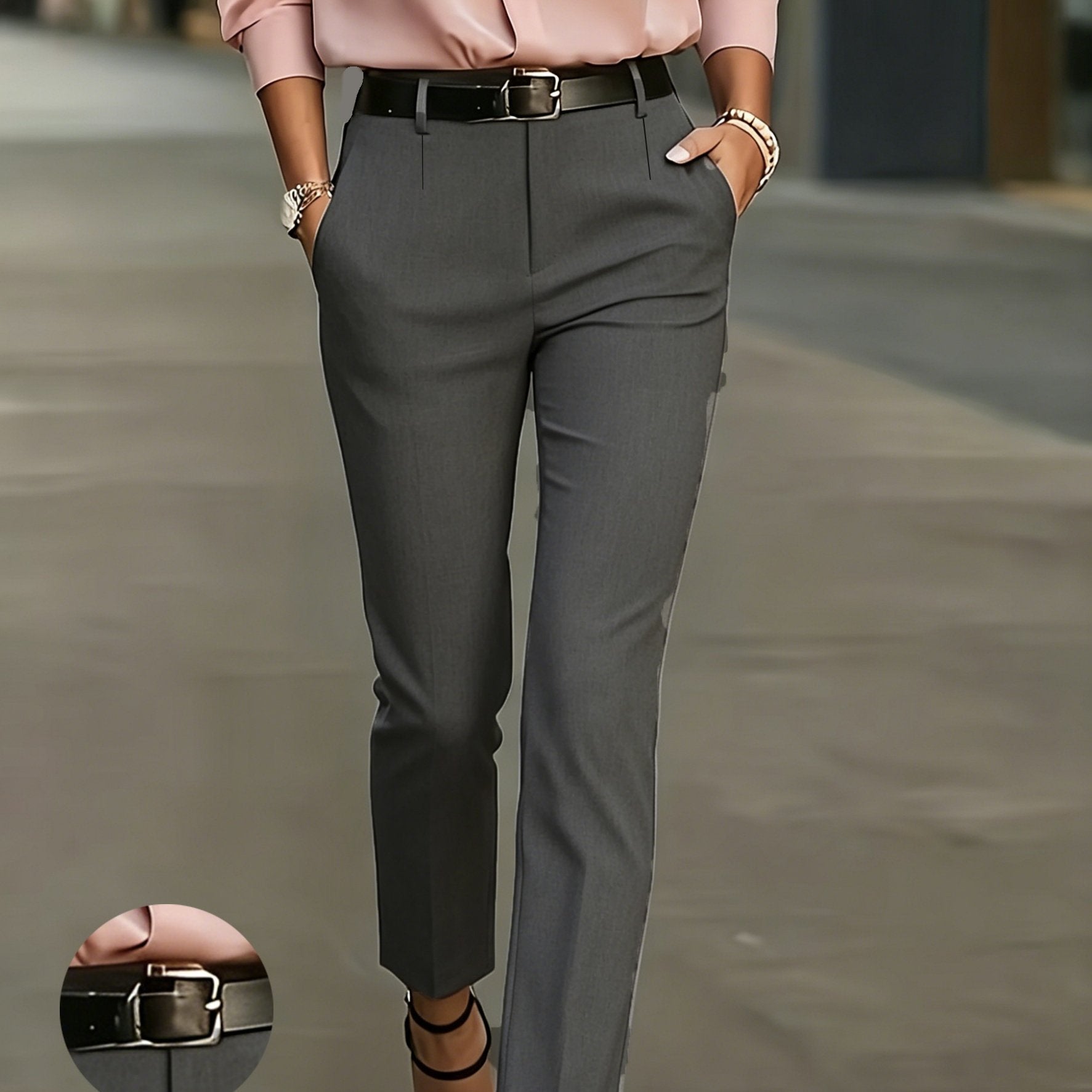 High-Waisted Slim-Fit Pencil Trousers