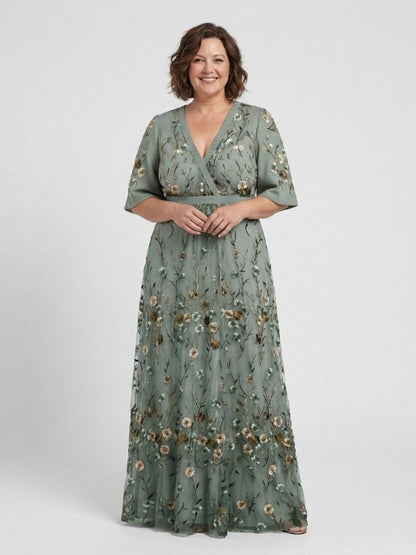 Evade | Floral V Neck Short Sleeve Maxi Dress