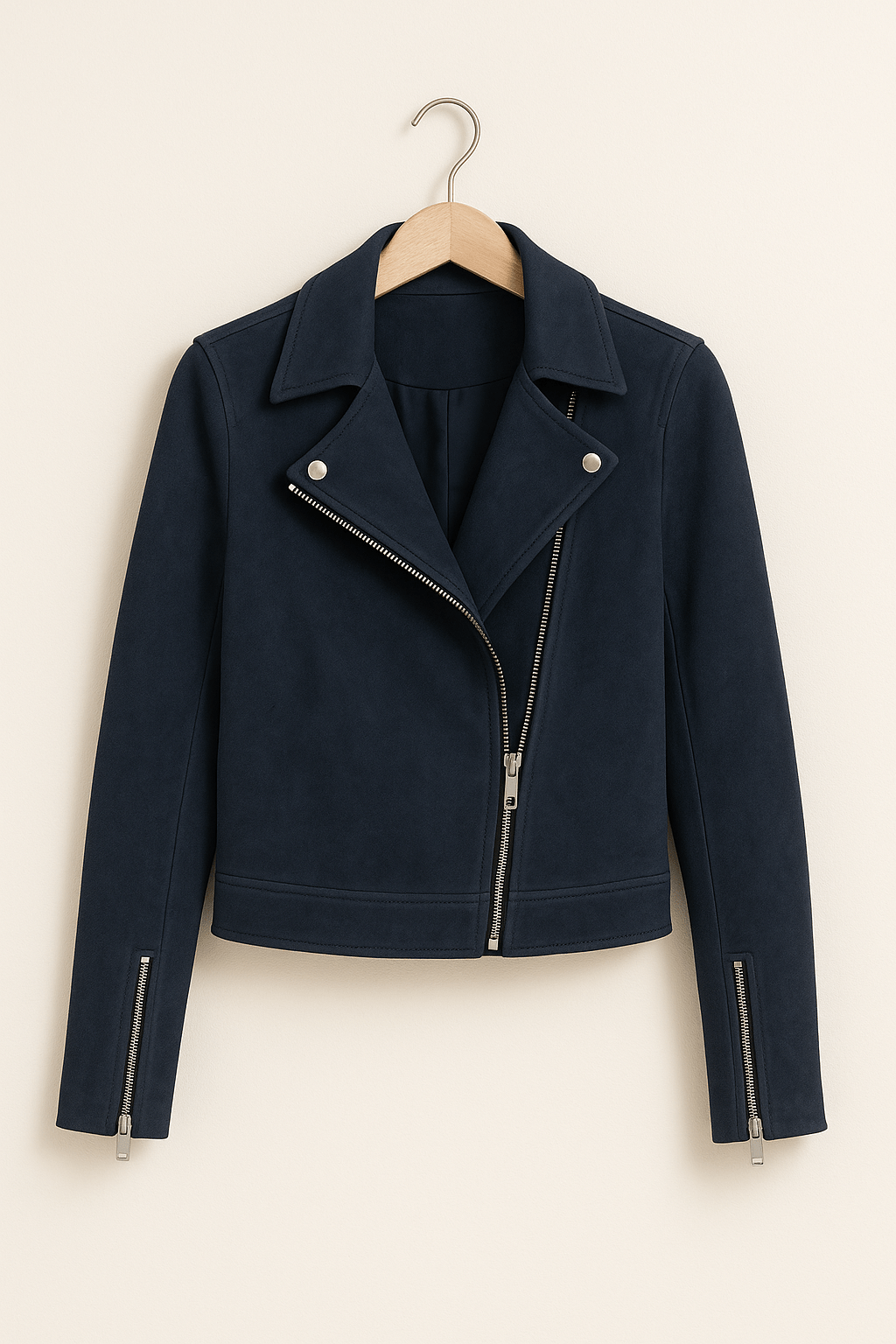 Faux Suede Zip-Up Biker Jacket