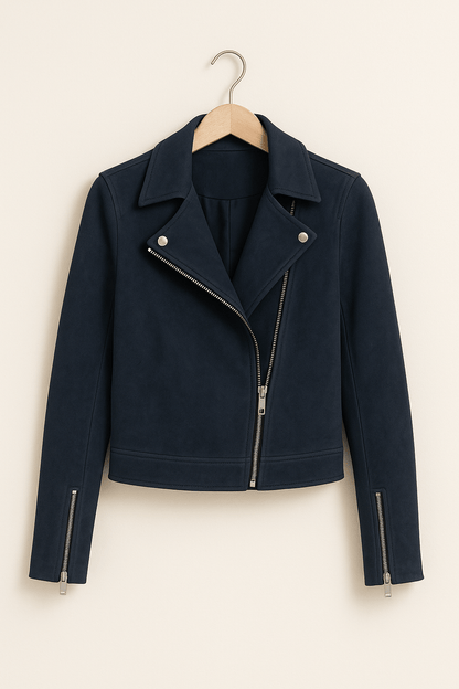 Faux Suede Zip-Up Biker Jacket