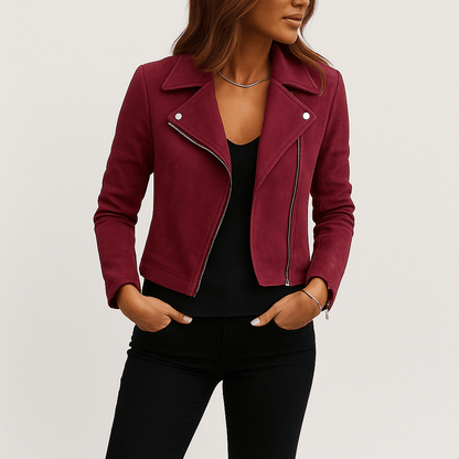Faux Suede Zip-Up Biker Jacket