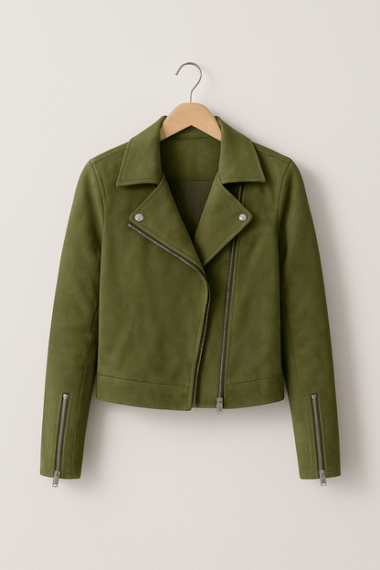 Faux Suede Zip-Up Biker Jacket