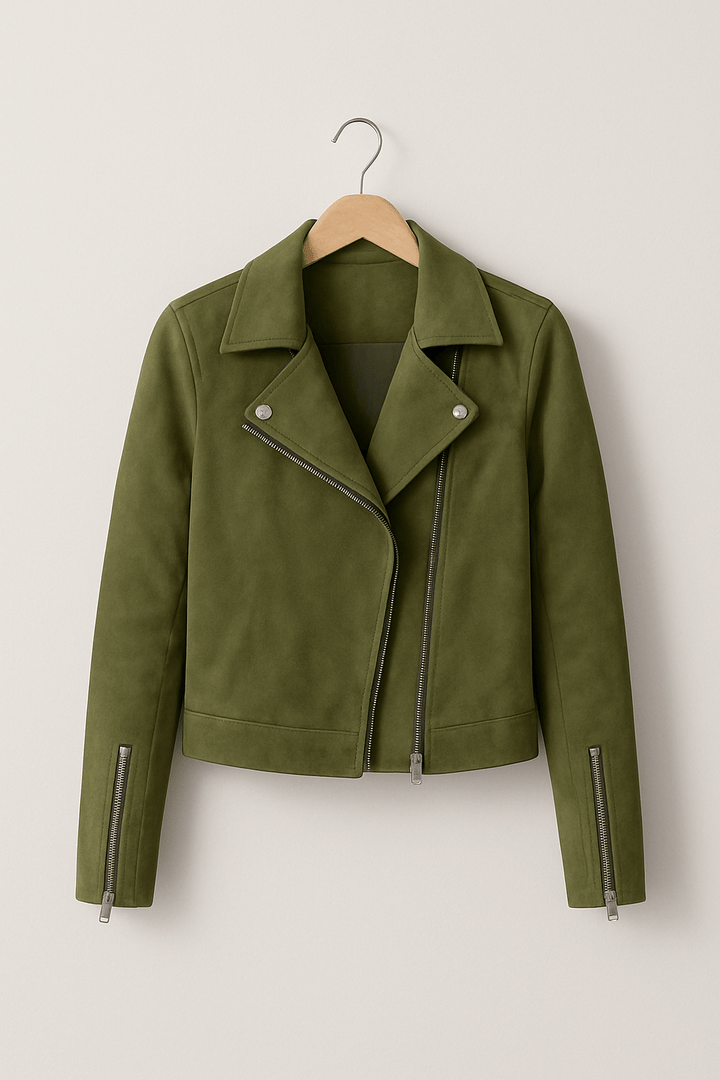 Faux Suede Zip-Up Biker Jacket
