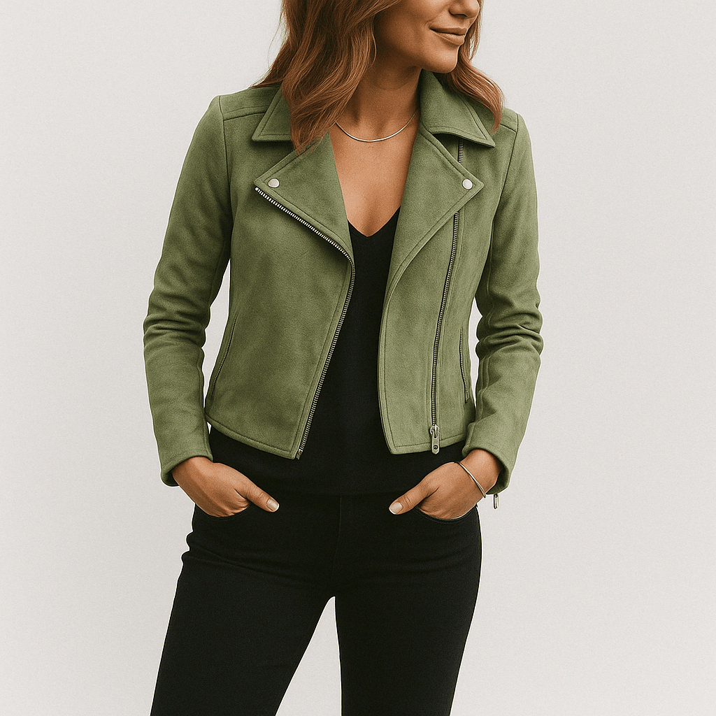 Faux Suede Zip-Up Biker Jacket