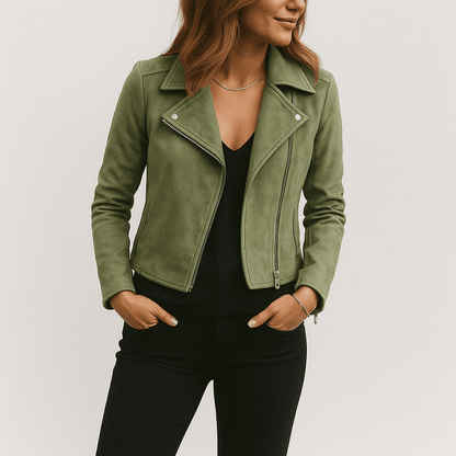 Faux Suede Zip-Up Biker Jacket