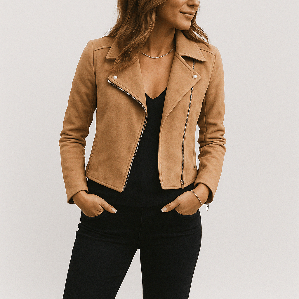 Faux Suede Zip-Up Biker Jacket