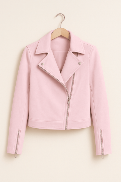 Faux Suede Zip-Up Biker Jacket