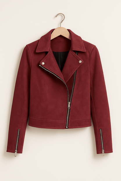 Faux Suede Zip-Up Biker Jacket