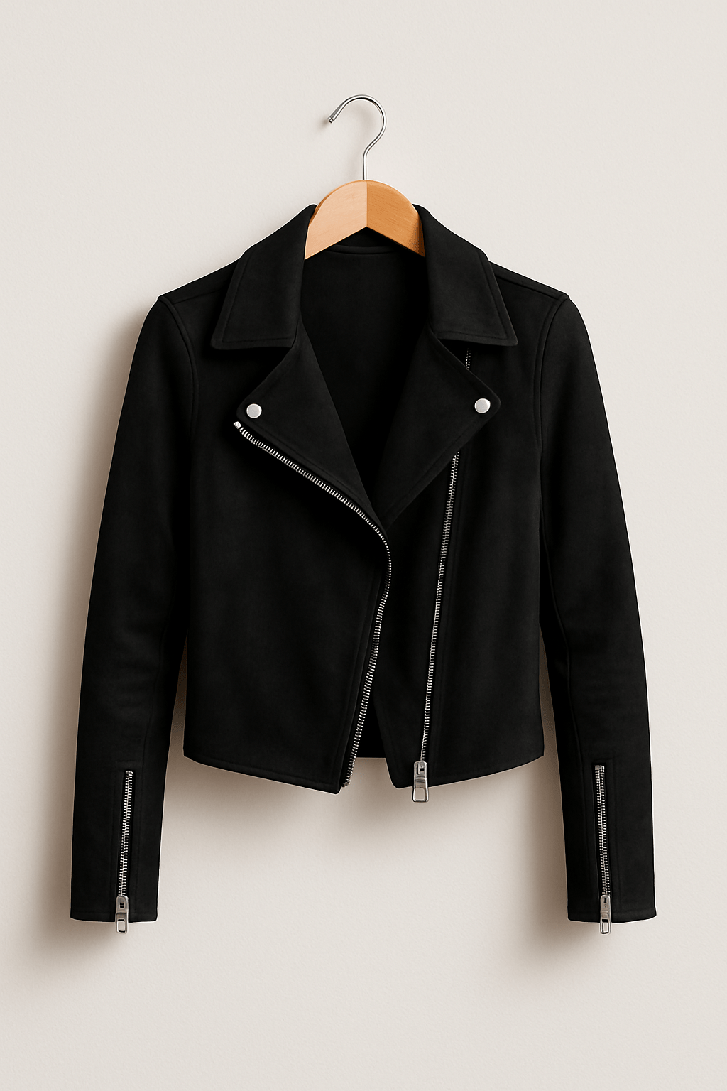 Faux Suede Zip-Up Biker Jacket
