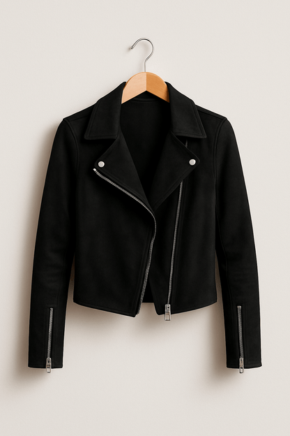 Faux Suede Zip-Up Biker Jacket