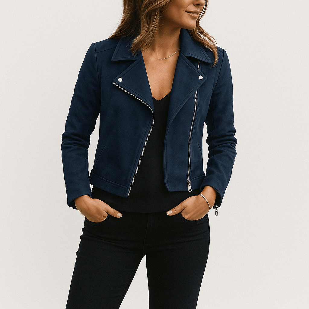 Faux Suede Zip-Up Biker Jacket