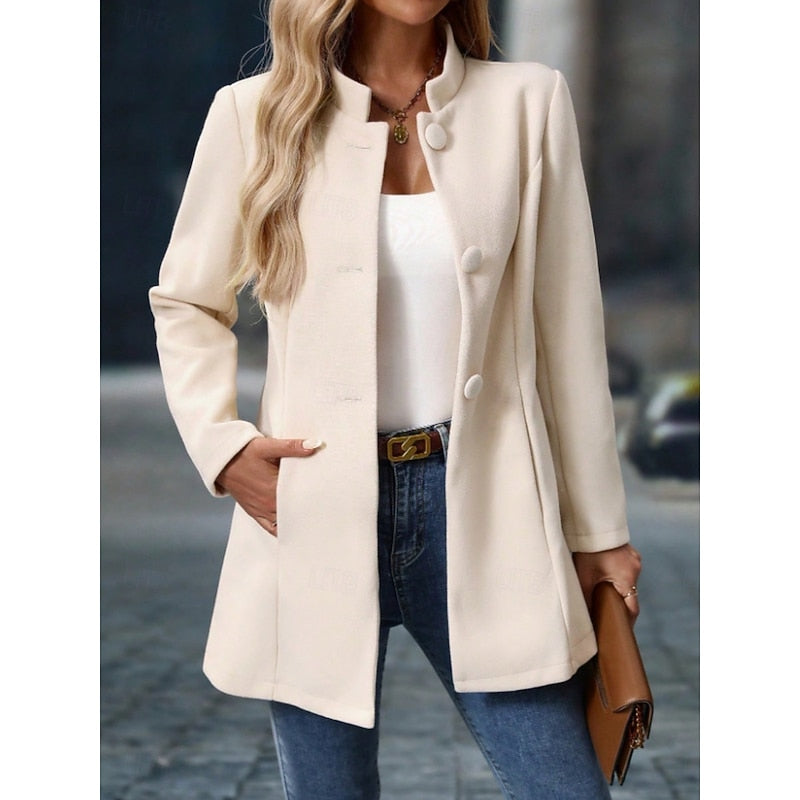Single-Breasted Stand Collar Coat with Tailored Fit