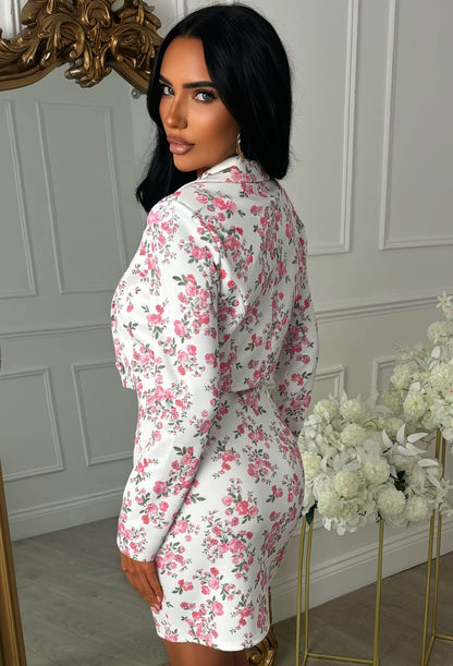 Petal Power Pink Ditzy Print Cropped Blazer