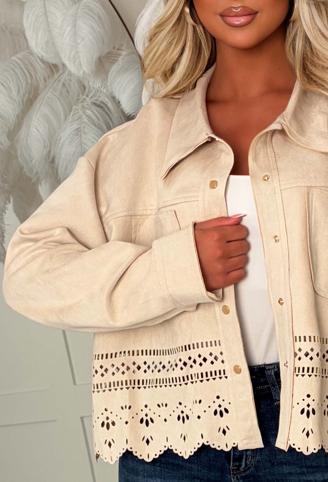 Right Here, Right Now Cream Faux Suede Jacket