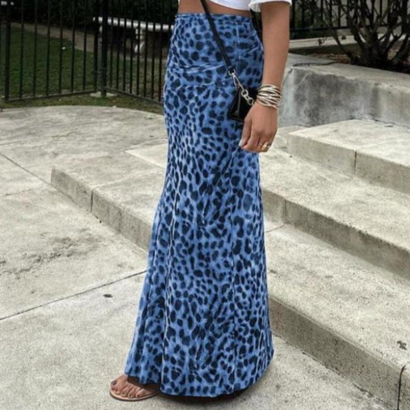 High-waisted leopard print slim-fit fishtail maxi skirt