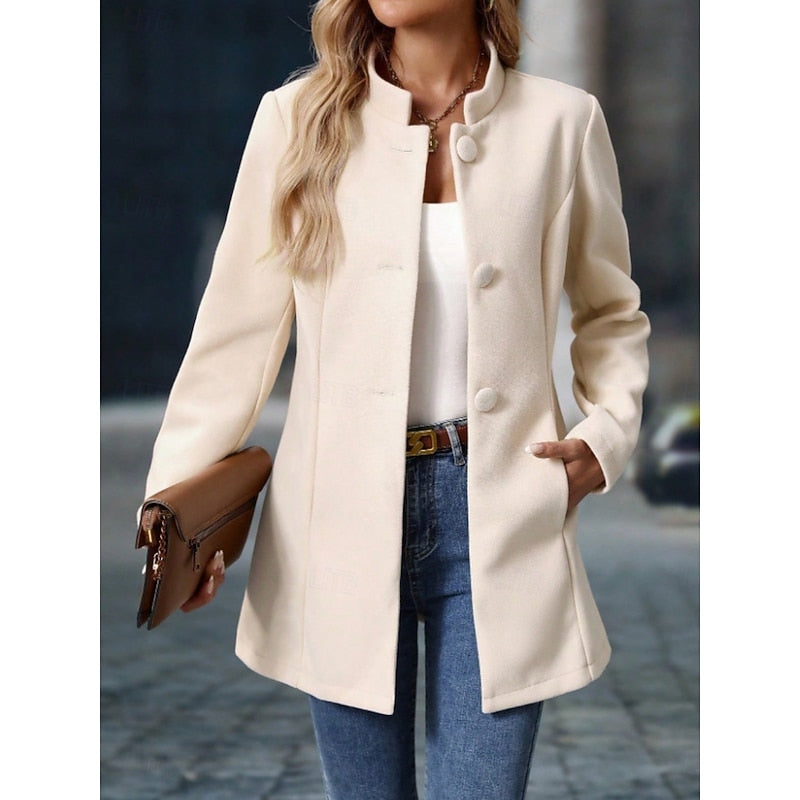 Single-Breasted Stand Collar Coat with Tailored Fit