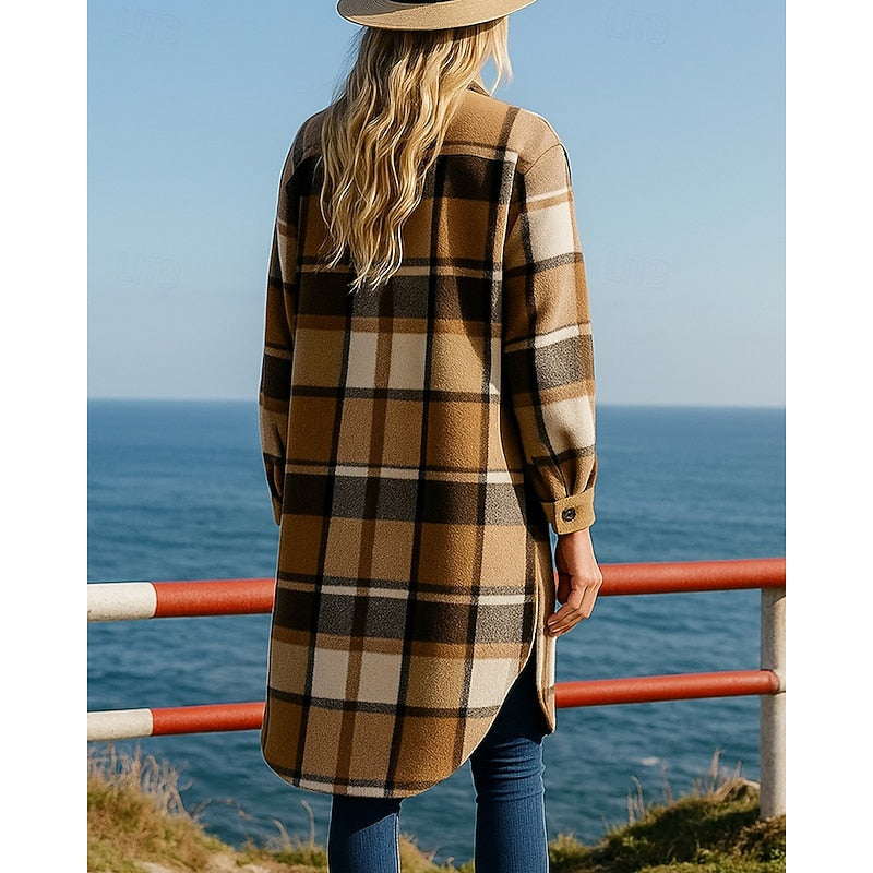 Longline Checked Coat with Relaxed Button-Front