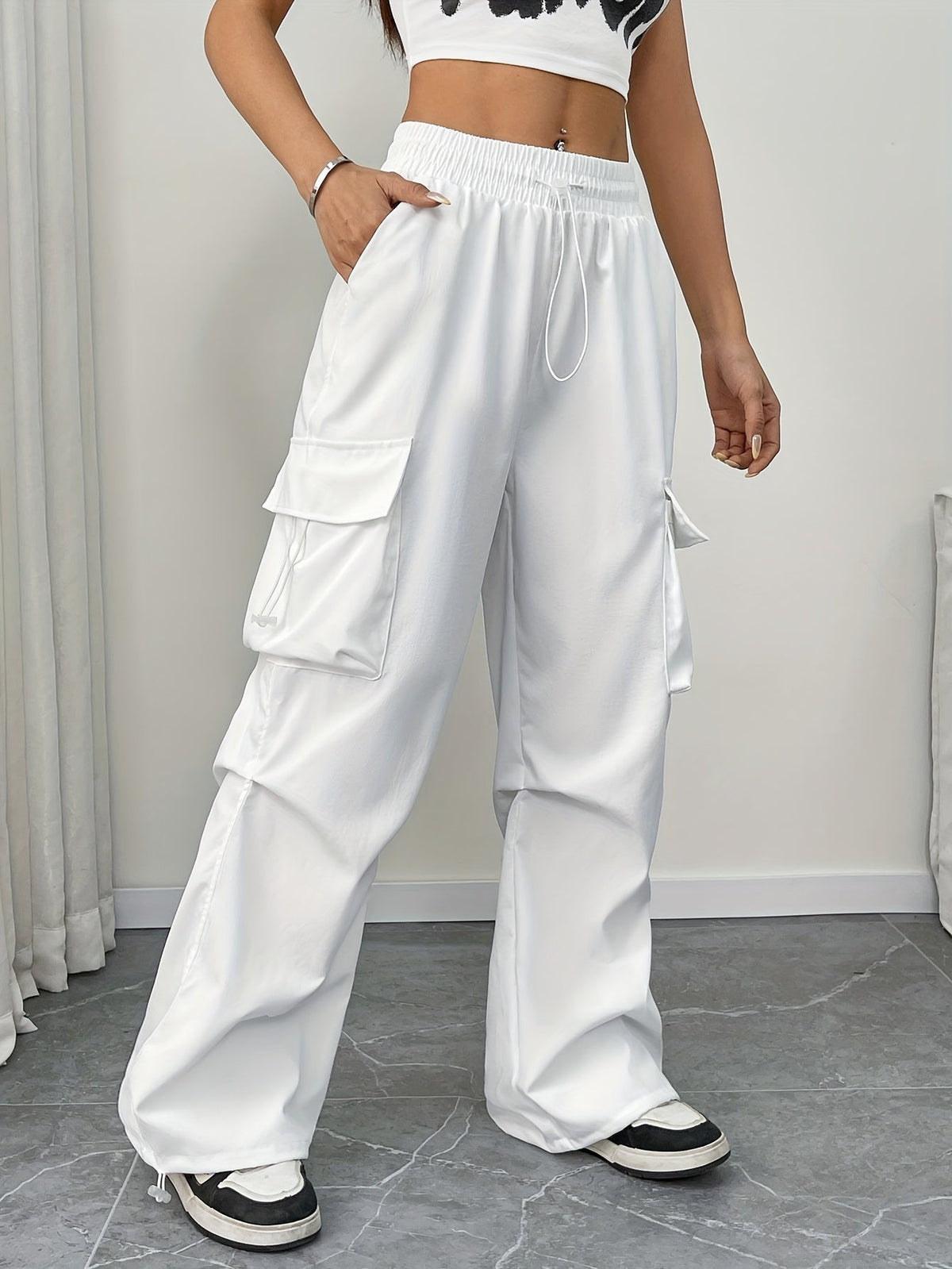 Wide-Leg Cargo Pocket Trousers