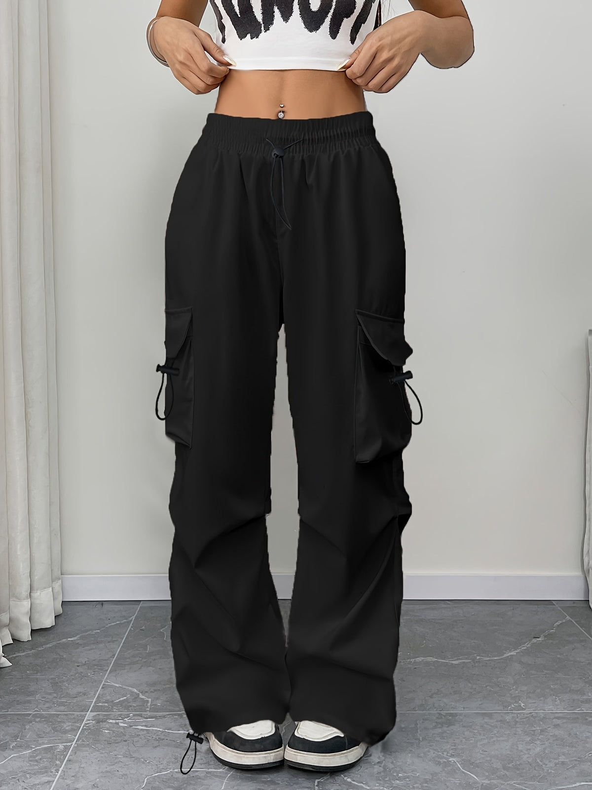 Wide-Leg Cargo Pocket Trousers