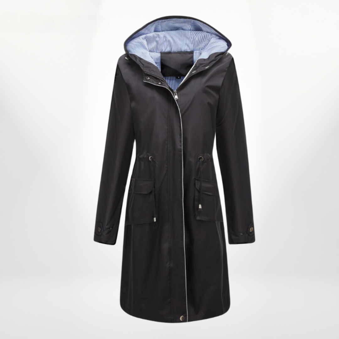 Structured Rain Jacket with Hood and Drawstring Waist