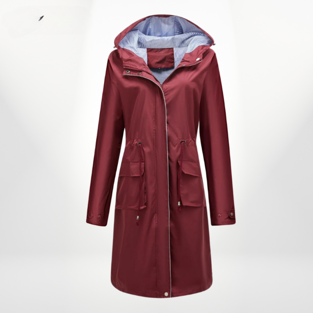 Structured Rain Jacket with Hood and Drawstring Waist