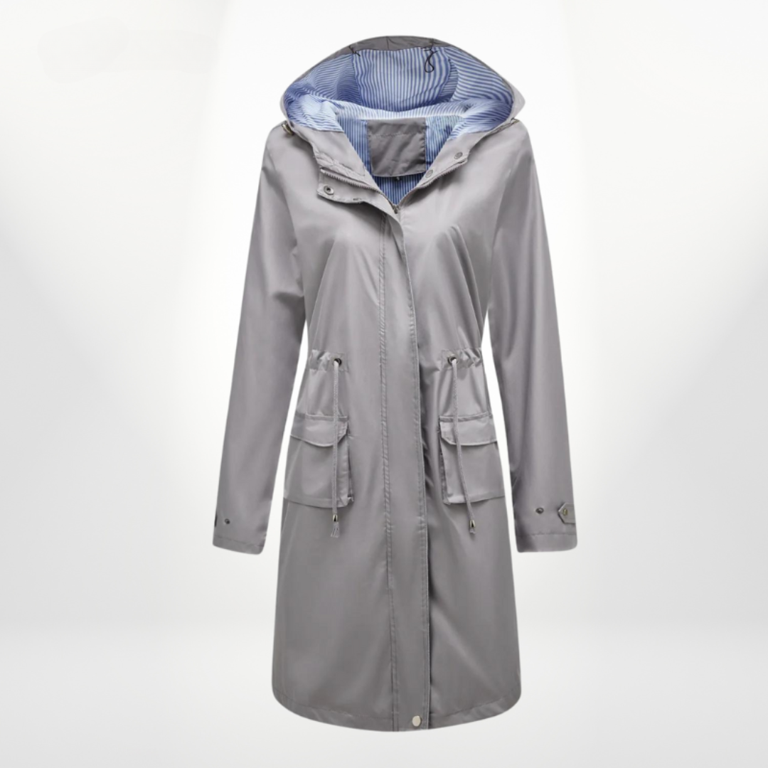 Structured Rain Jacket with Hood and Drawstring Waist