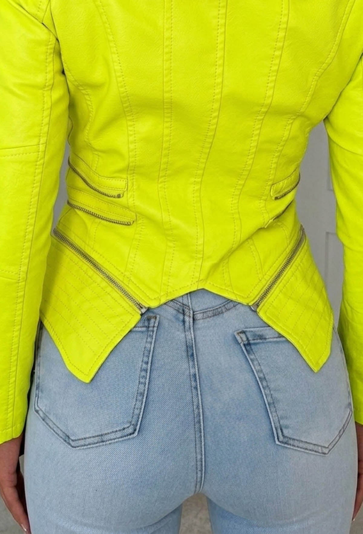 You're So Gone Neon Yellow Lightweight Faux Leather Biker Jacket