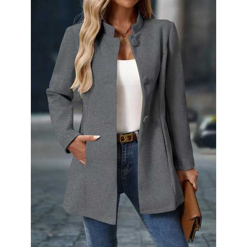 Single-Breasted Stand Collar Coat with Tailored Fit