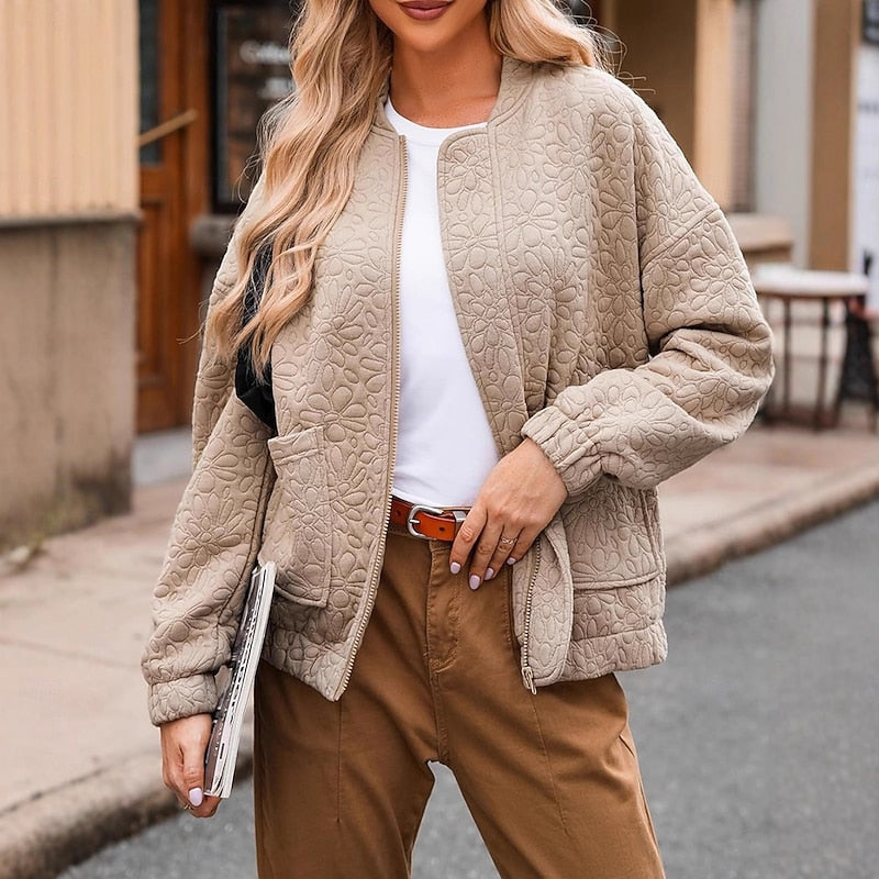 Textured Floral Bomber Jacket