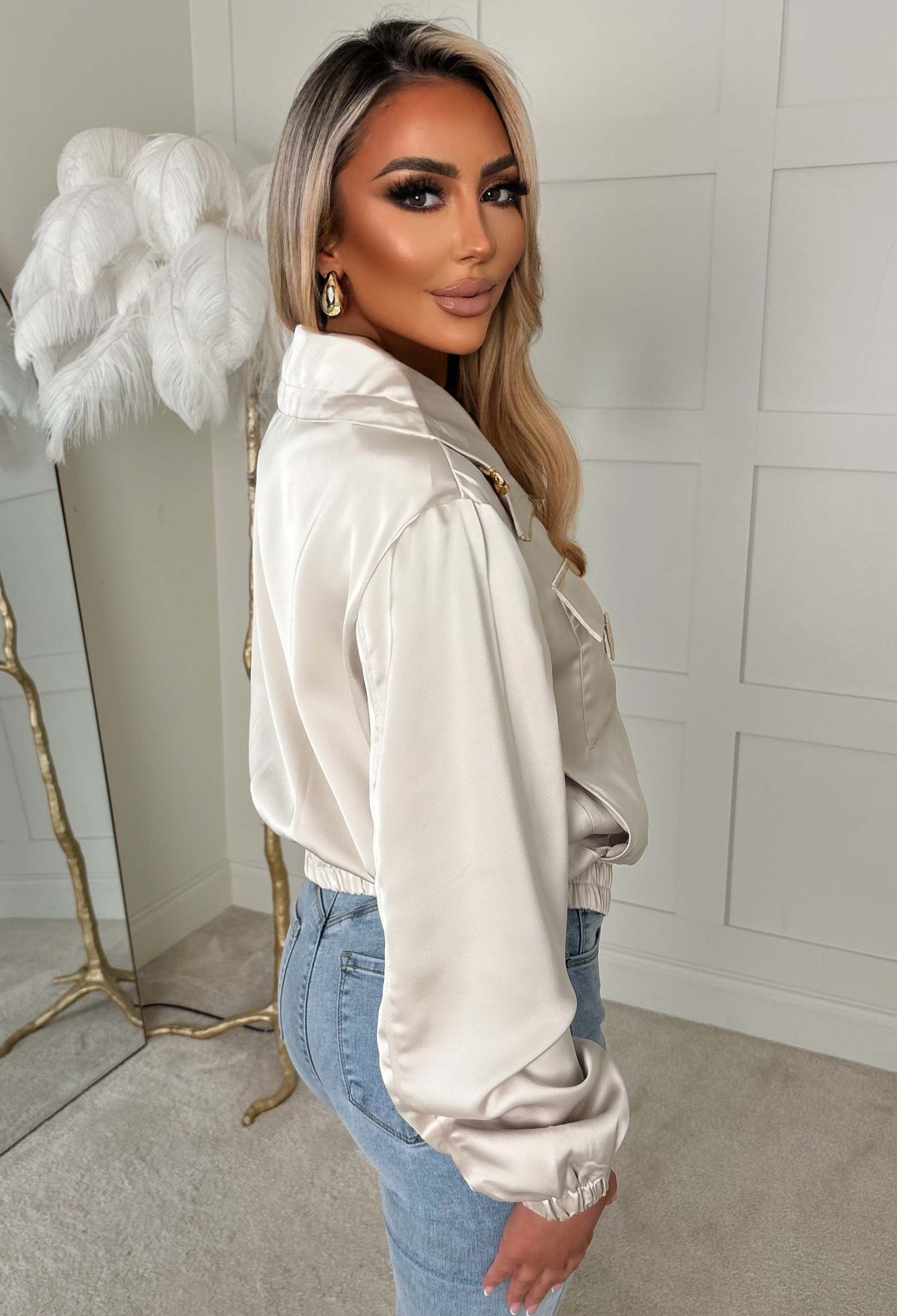 Zyla Cream Satin Hardware Jacket